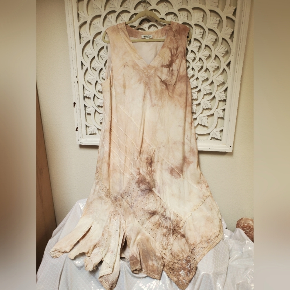 Tea Dyed Process On Vintage Coldwater Creek Linen And Lace Dress W24